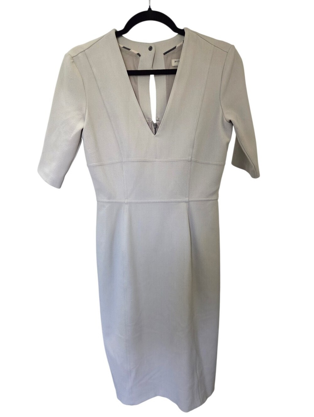 Burberry Tan Tailored V-Neck Sheath Midi Dress Women's Size 8 - Picture 5 of 16